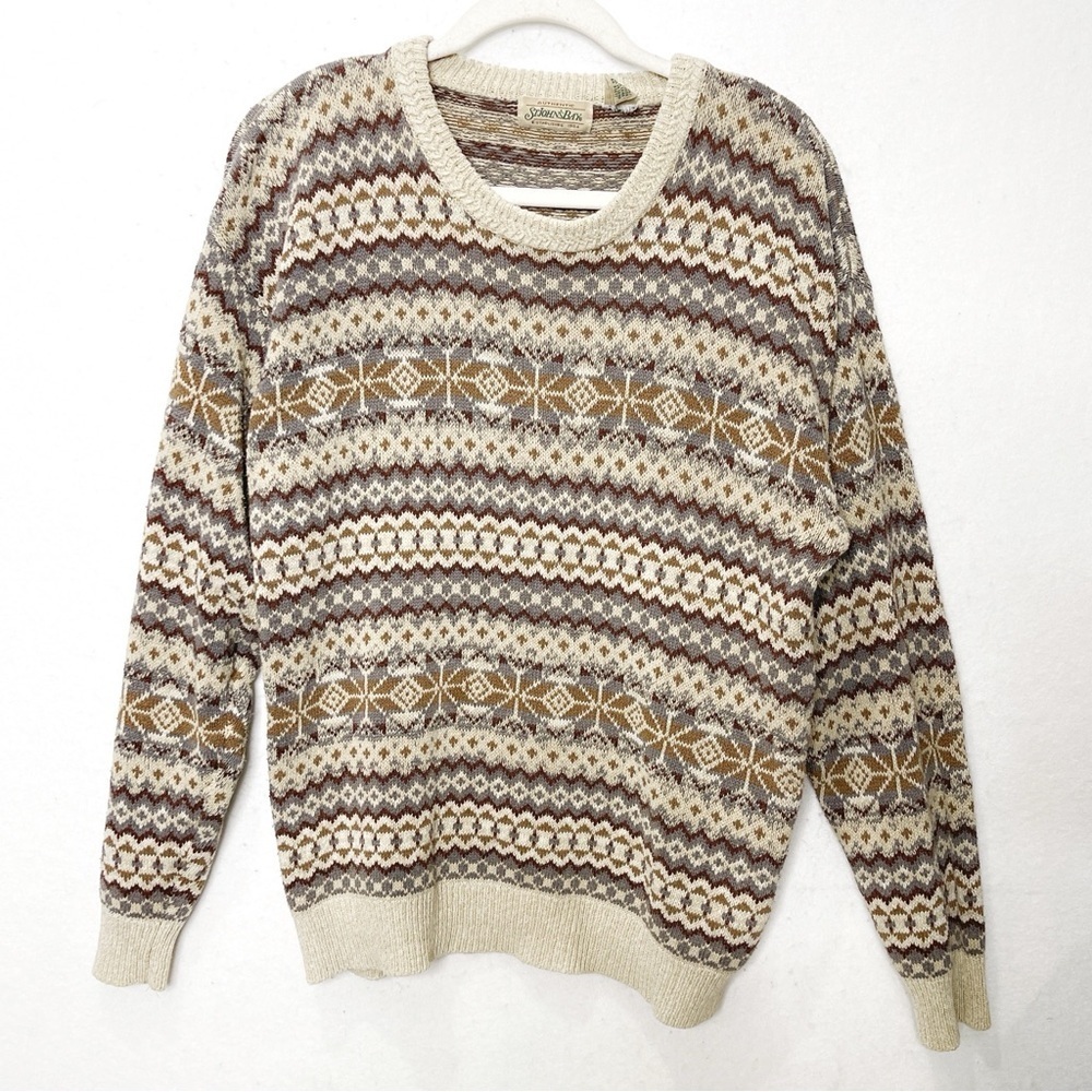 St John’s Bay Silk Blend Vintage Dad Grandpa Sweater Fisherman Fair Isle Large